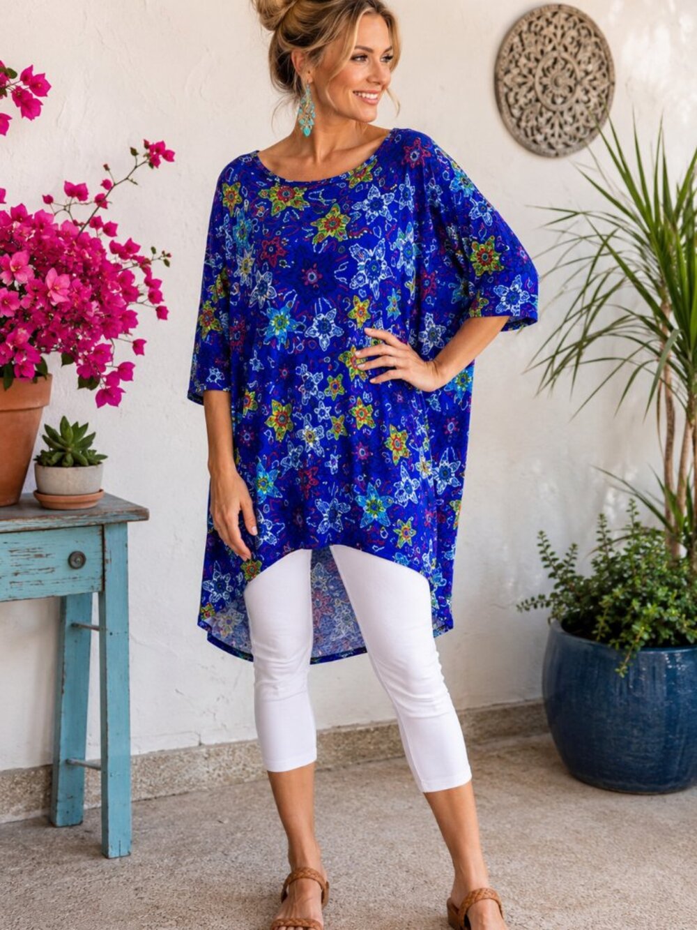 LulaRoe Irma Blue Floral Tunic Top Boho Artsy Oversized NWT Medium